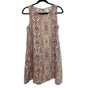 Rachel Zoe 100% Linen A-Line Aztec Printed Tank Dress - Size S